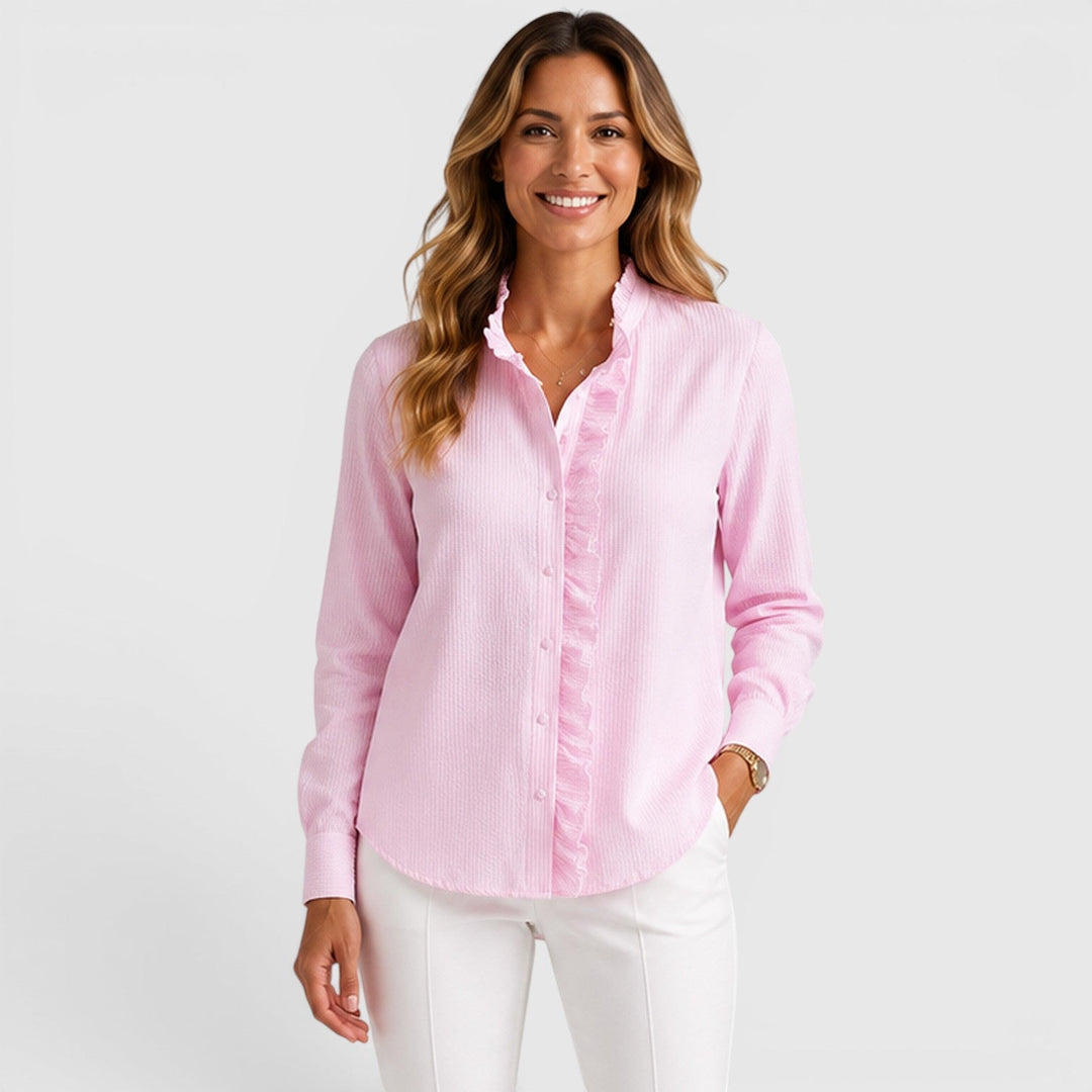 Cordelia | Polished Striped Ruffle Blouse