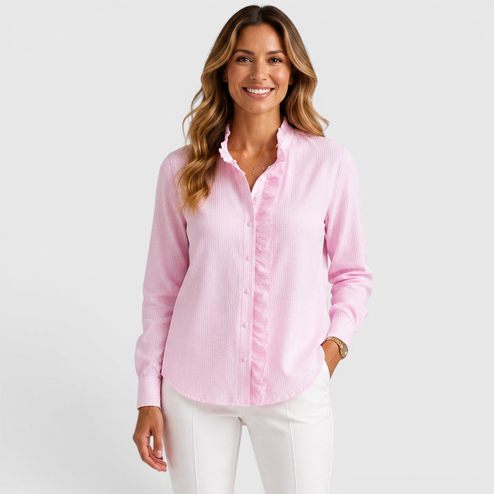 Cordelia | Polished Striped Ruffle Blouse