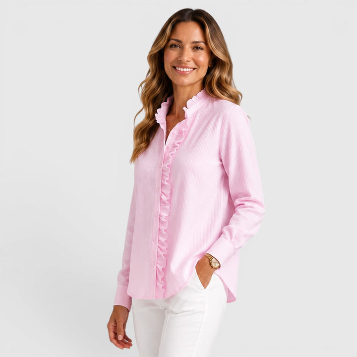Cordelia | Polished Striped Ruffle Blouse