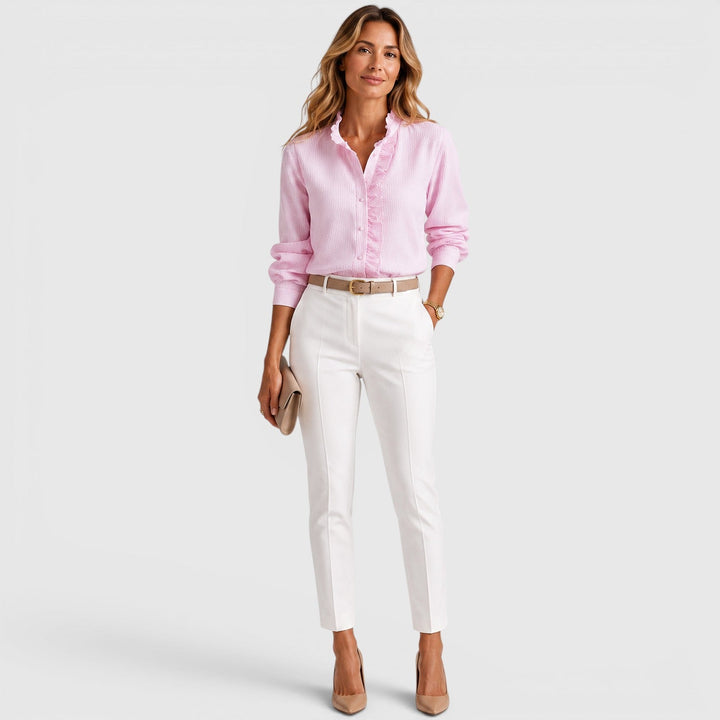 Cordelia | Polished Striped Ruffle Blouse
