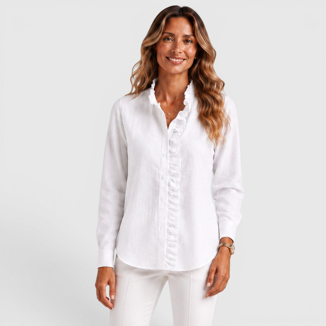 Cordelia | Polished Striped Ruffle Blouse