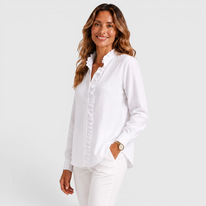 Cordelia | Polished Striped Ruffle Blouse