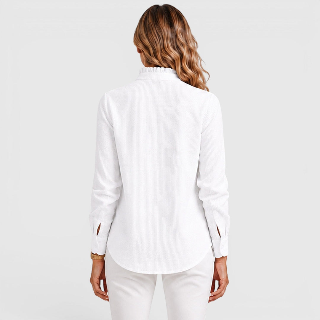 Cordelia | Polished Striped Ruffle Blouse