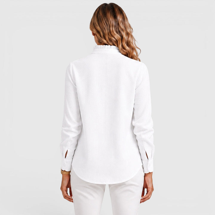 Cordelia | Polished Striped Ruffle Blouse