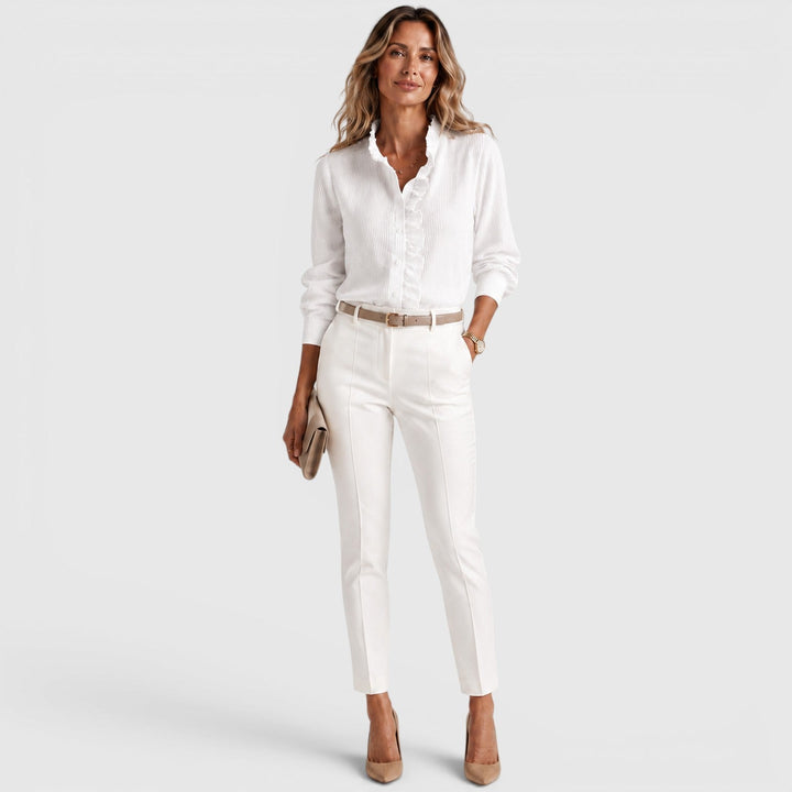 Cordelia | Polished Striped Ruffle Blouse