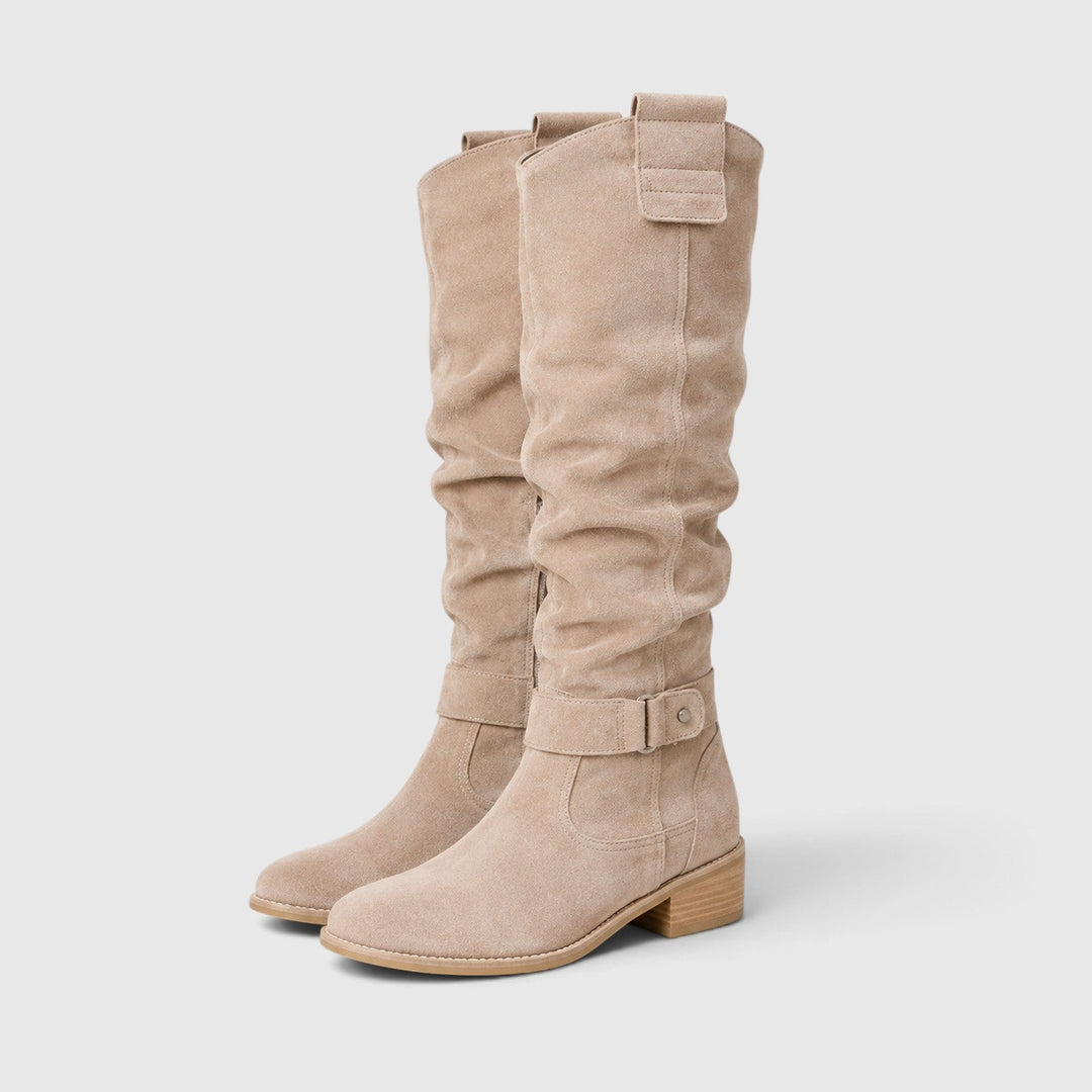 Petra | Elegant Suede Knee High Block Heel Boots