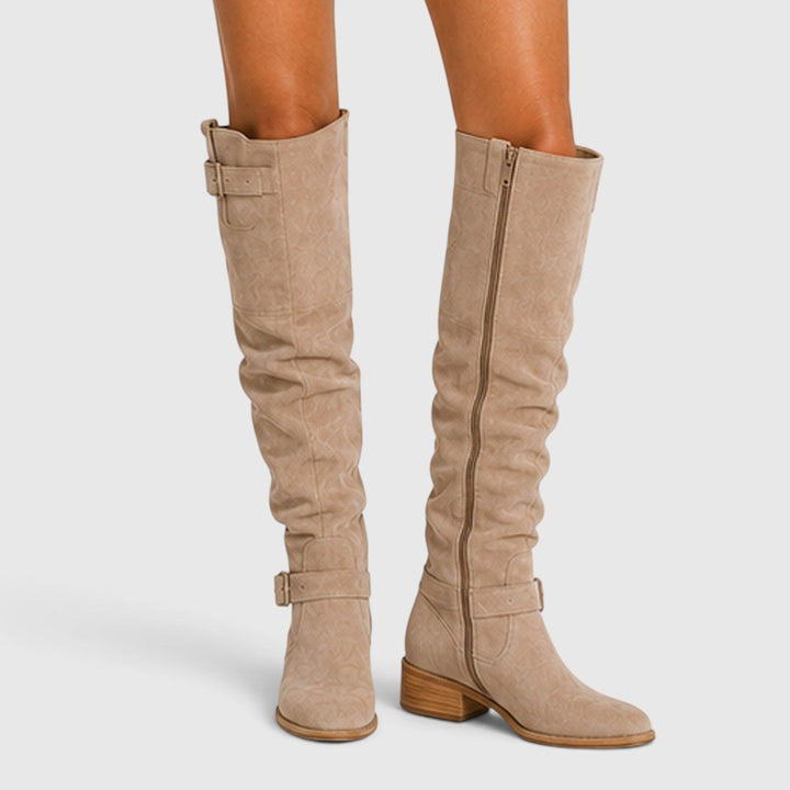 Petra | Elegant Suede Knee High Block Heel Boots