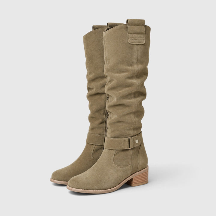 Petra | Elegant Suede Knee High Block Heel Boots