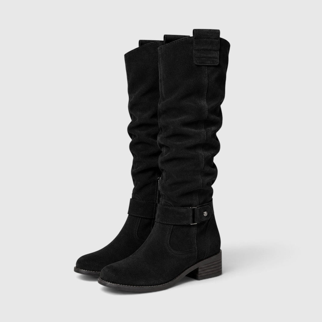Petra | Elegant Suede Knee High Block Heel Boots