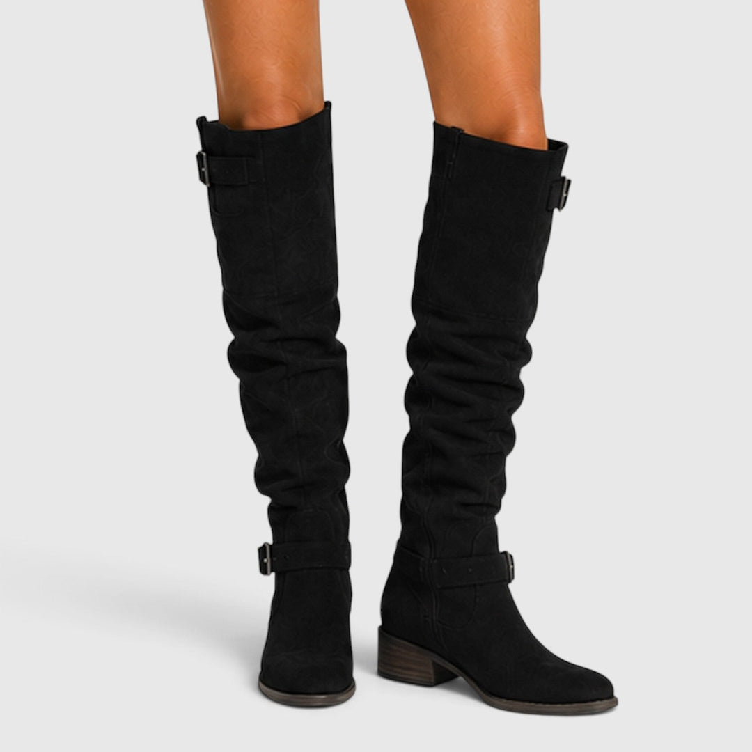 Petra | Elegant Suede Knee High Block Heel Boots
