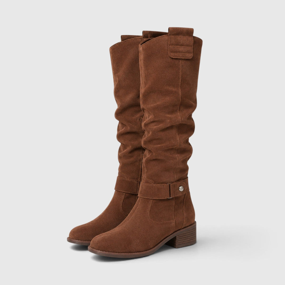 Petra | Elegant Suede Knee High Block Heel Boots
