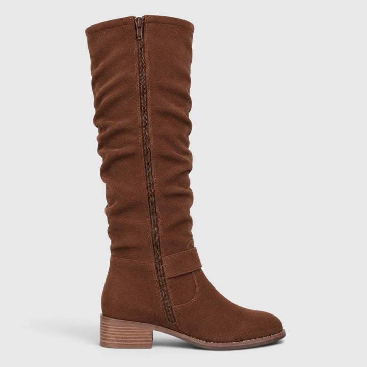 Petra | Elegant Suede Knee High Block Heel Boots