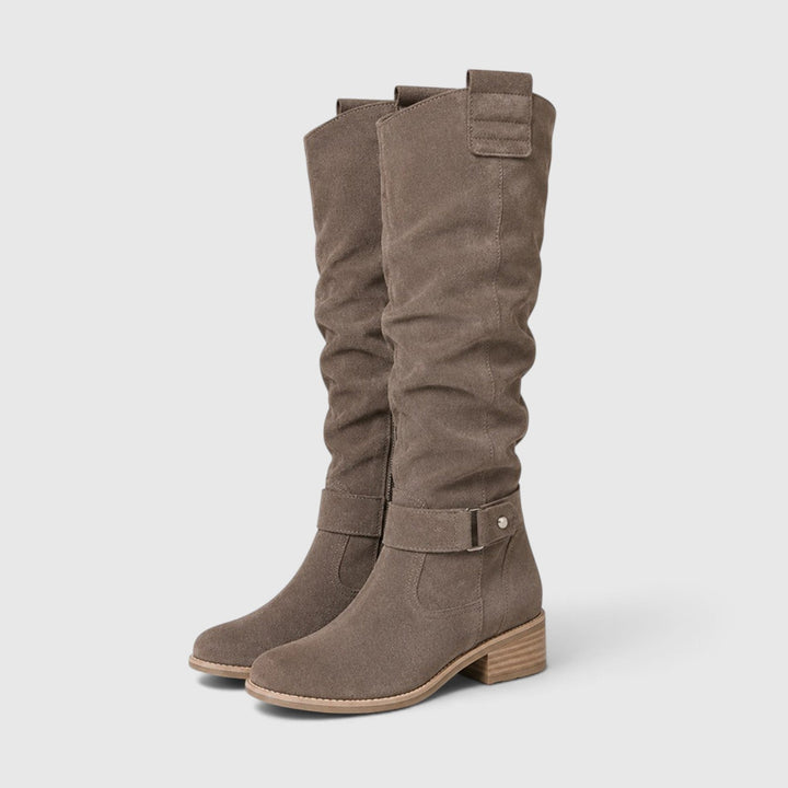 Petra | Elegant Suede Knee High Block Heel Boots