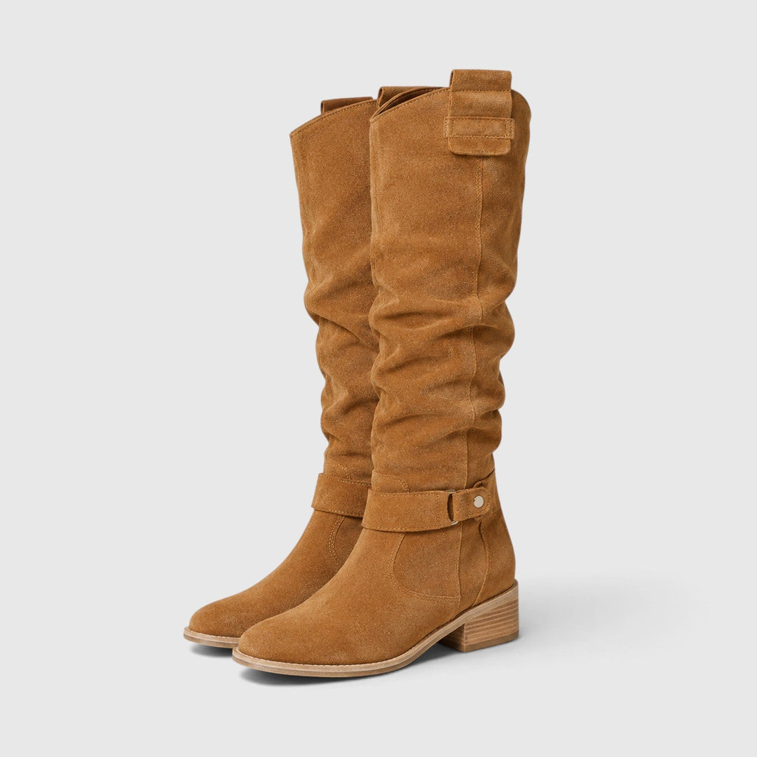 Petra | Elegant Suede Knee High Block Heel Boots