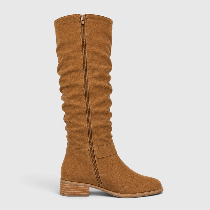 Petra | Elegant Suede Knee High Block Heel Boots