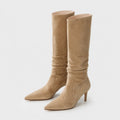 Quintessa | Polished Suede Knee High Stiletto Boots