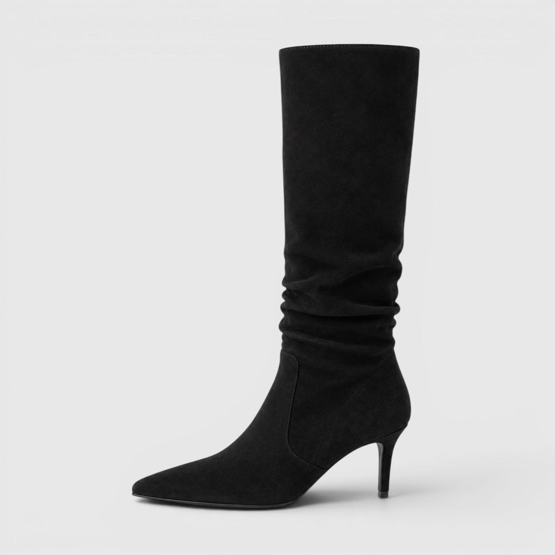 Quintessa | Polished Suede Knee High Stiletto Boots