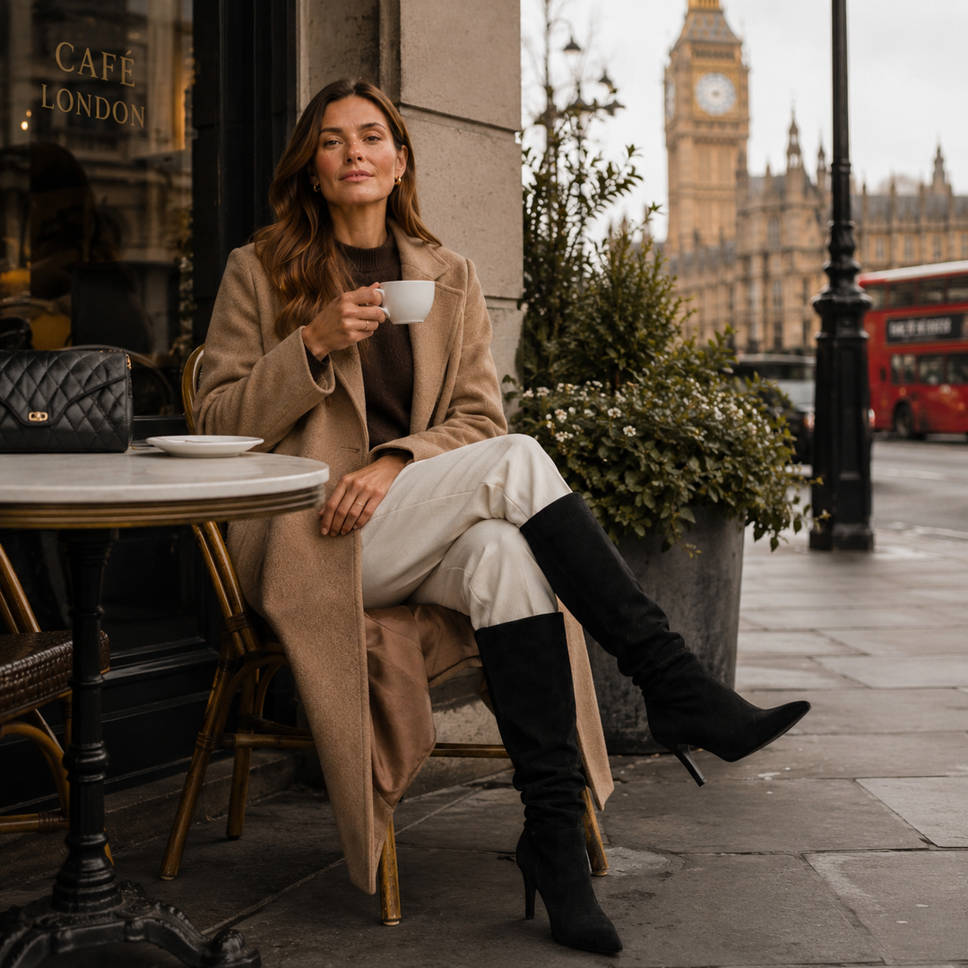 Quintessa | Polished Suede Knee High Stiletto Boots