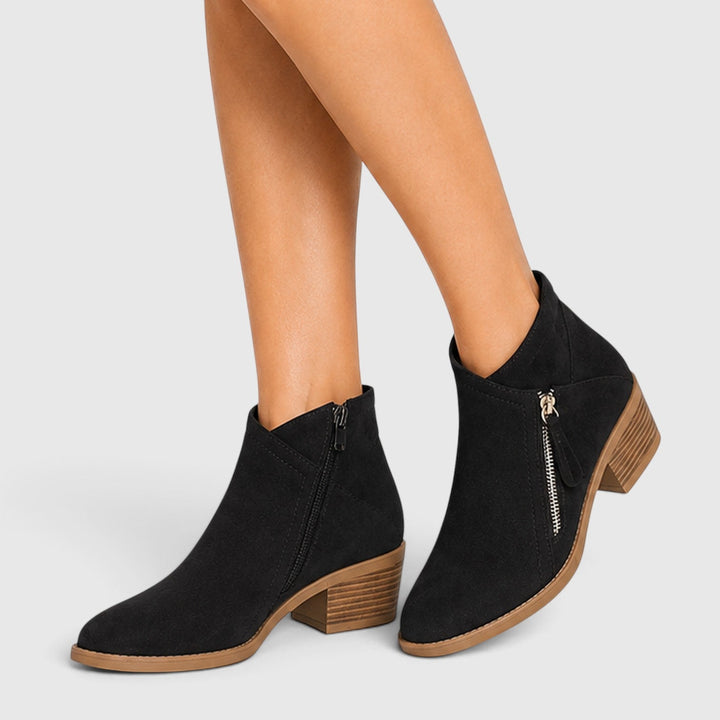 Edwina | Sleek Suede Block Heel Ankle Boots