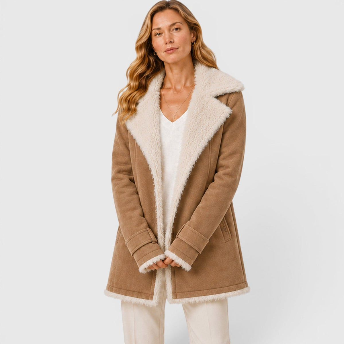 Clara | Stylish Faux Fur Coat Belted Lapel