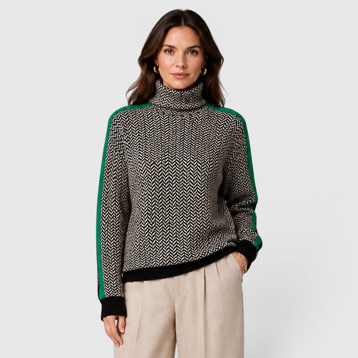 Aurelia | Warm Herringbone Colour Block Jumper