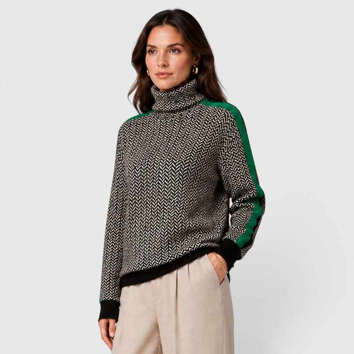Aurelia | Warm Herringbone Colour Block Jumper