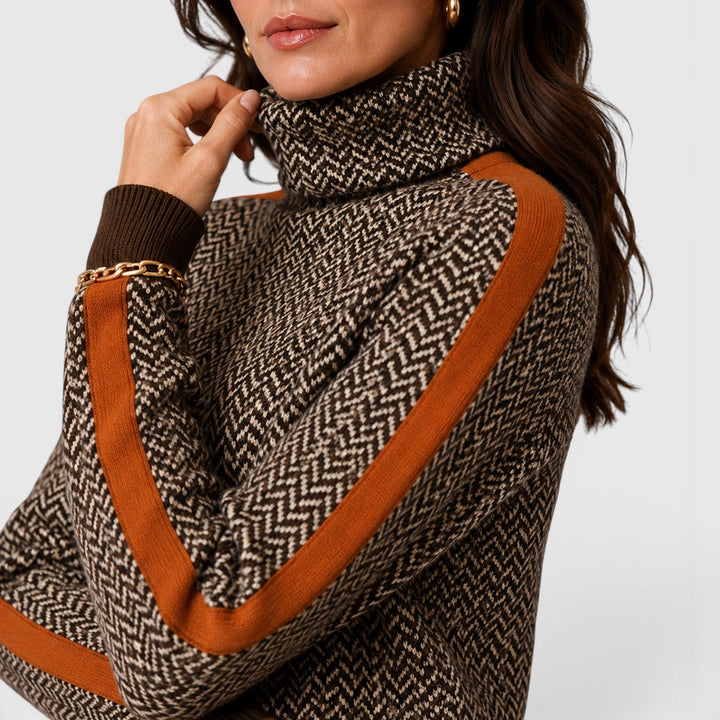 Aurelia | Warm Herringbone Colour Block Jumper