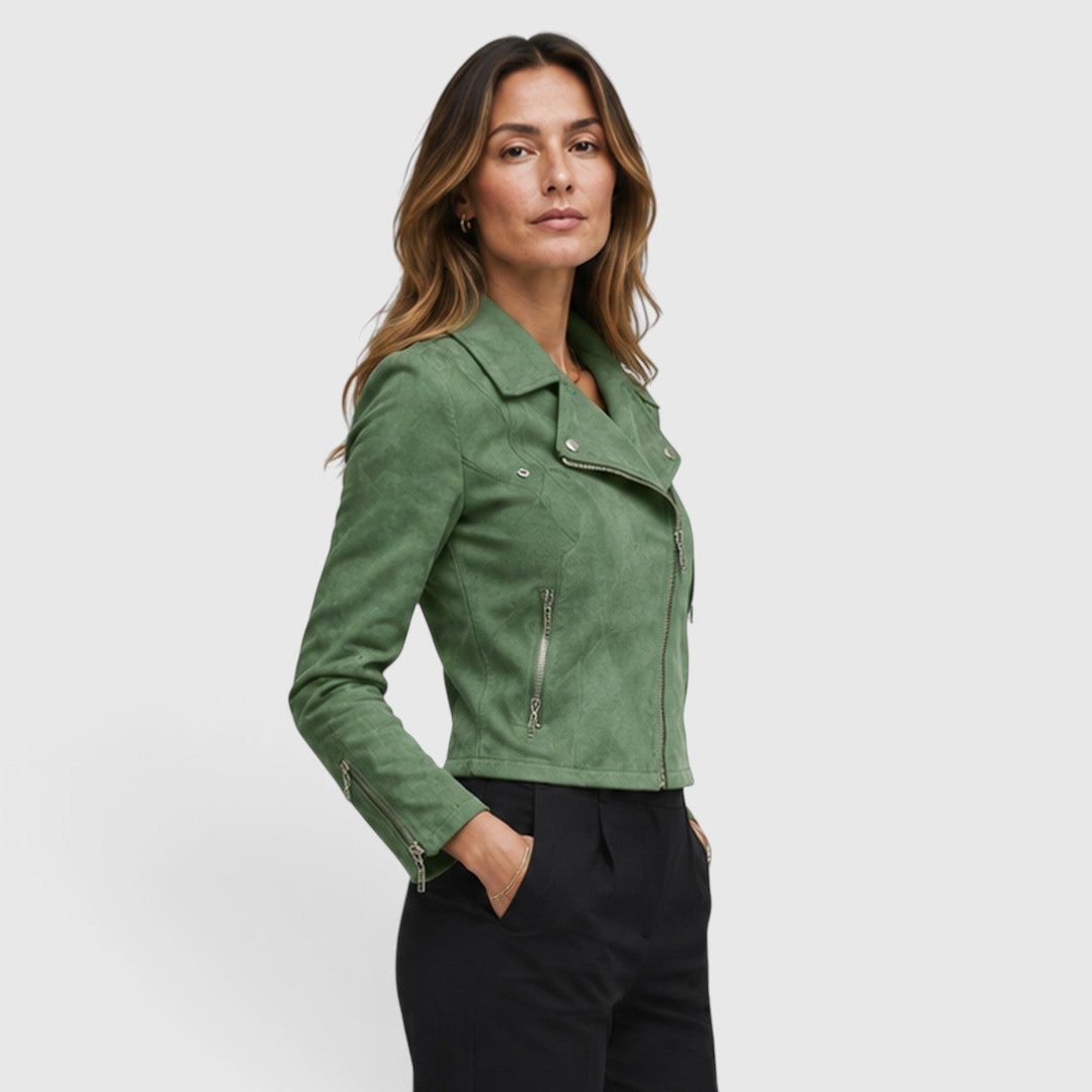 Indigo | Edgy Cropped Suede Biker Jacket