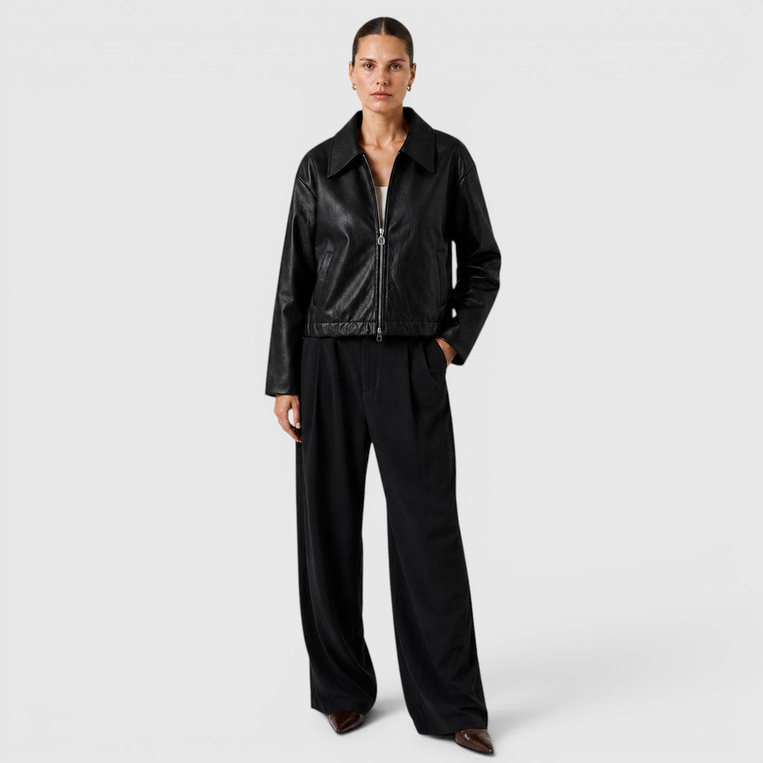 Felicity | Sleek Cropped Zip Faux Leather Jacket