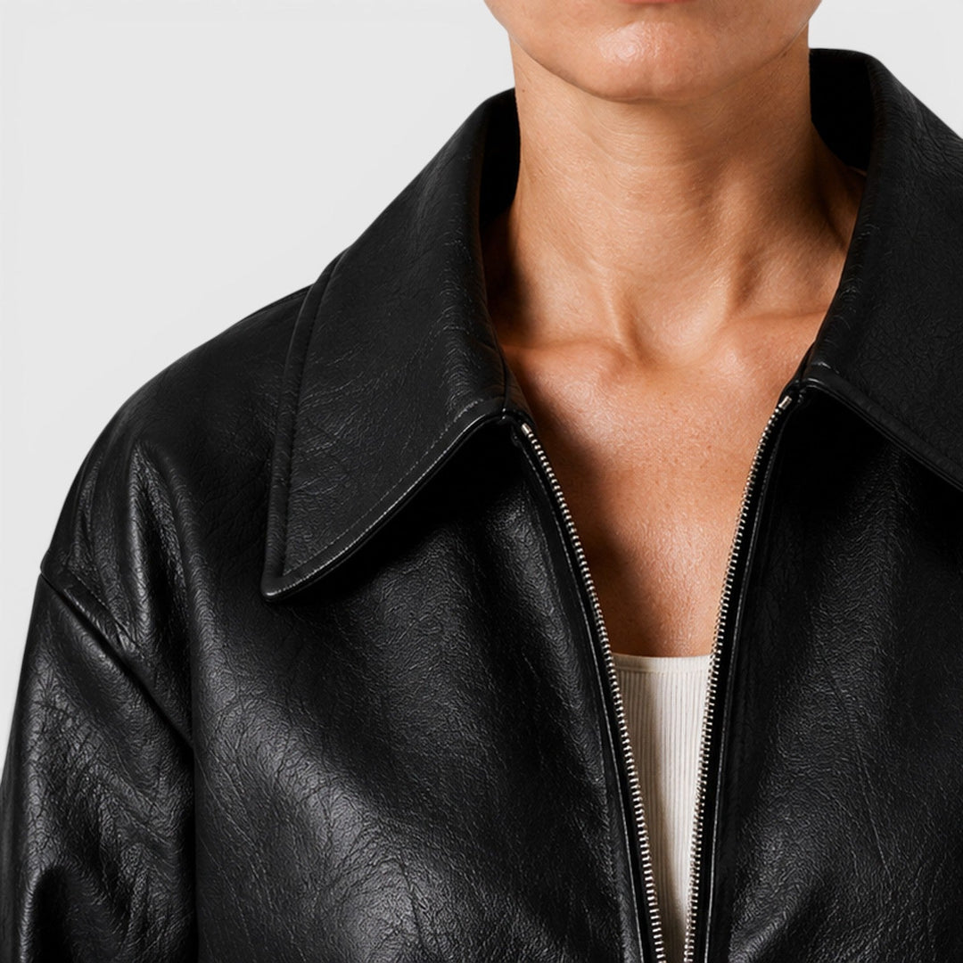 Felicity | Sleek Cropped Zip Faux Leather Jacket