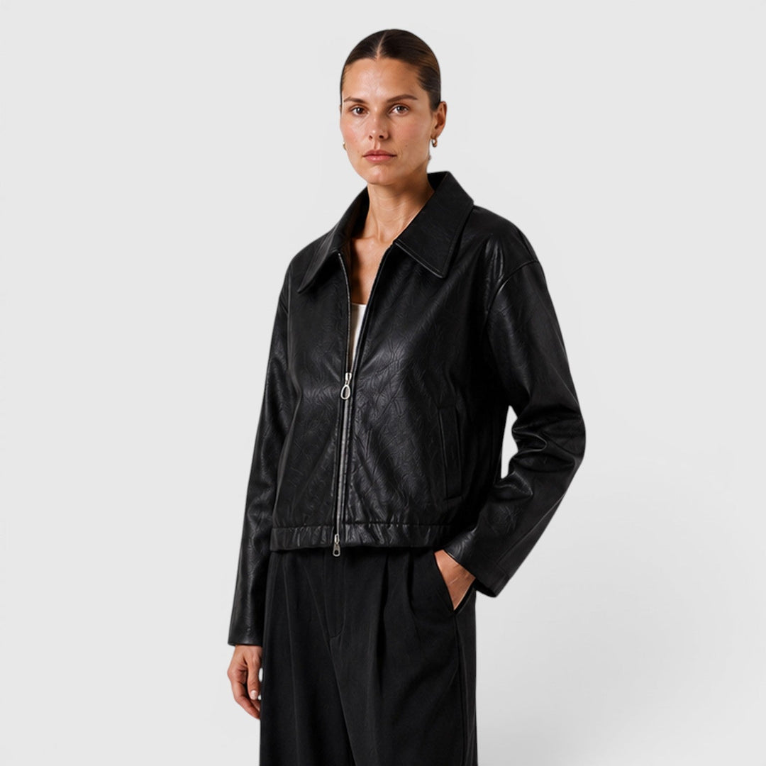 Felicity | Sleek Cropped Zip Faux Leather Jacket