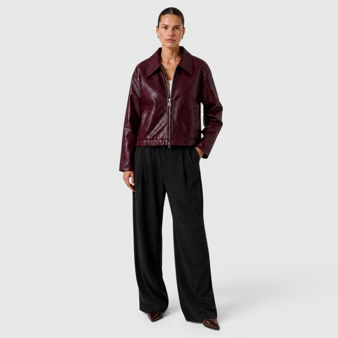 Felicity | Sleek Cropped Zip Faux Leather Jacket
