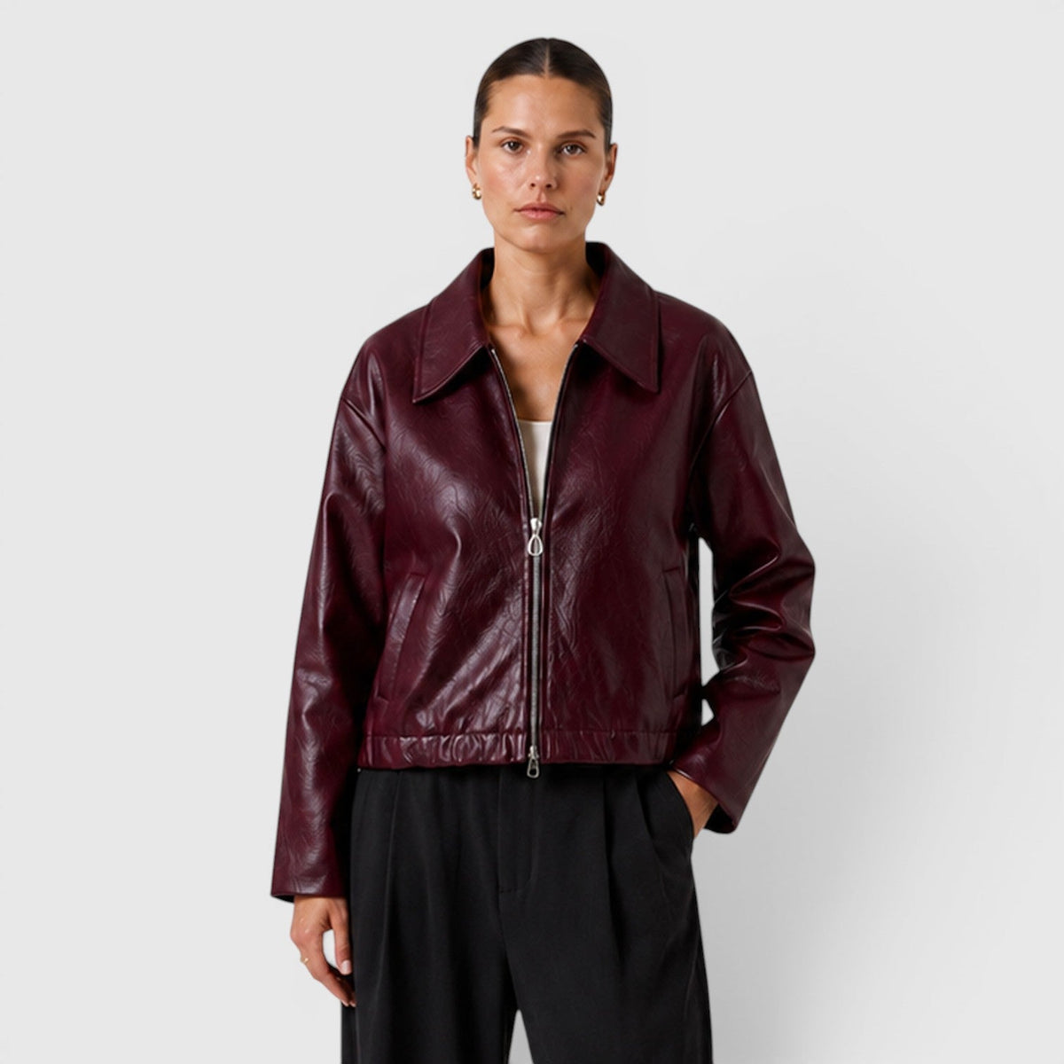 Felicity | Sleek Cropped Zip Faux Leather Jacket