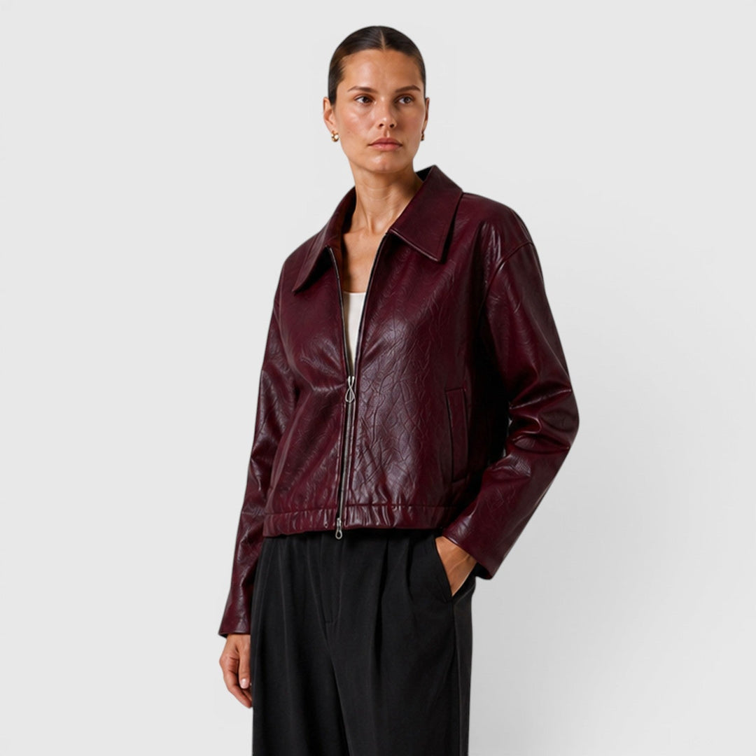 Felicity | Sleek Cropped Zip Faux Leather Jacket