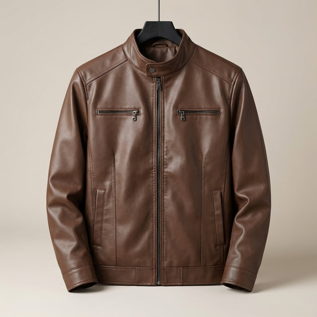 Warren | Rugged Leather Jacket, Zip Front for Men's Biker Style