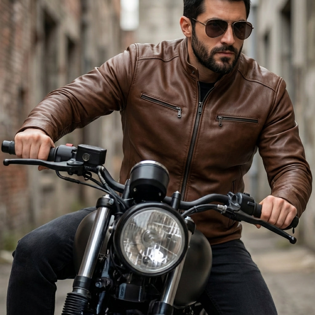 Warren | Rugged Leather Jacket, Zip Front for Men's Biker Style