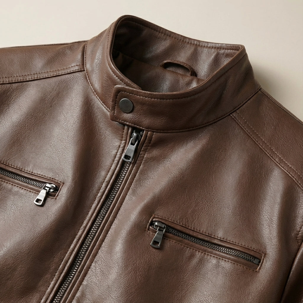 Warren | Rugged Leather Jacket, Zip Front for Men's Biker Style