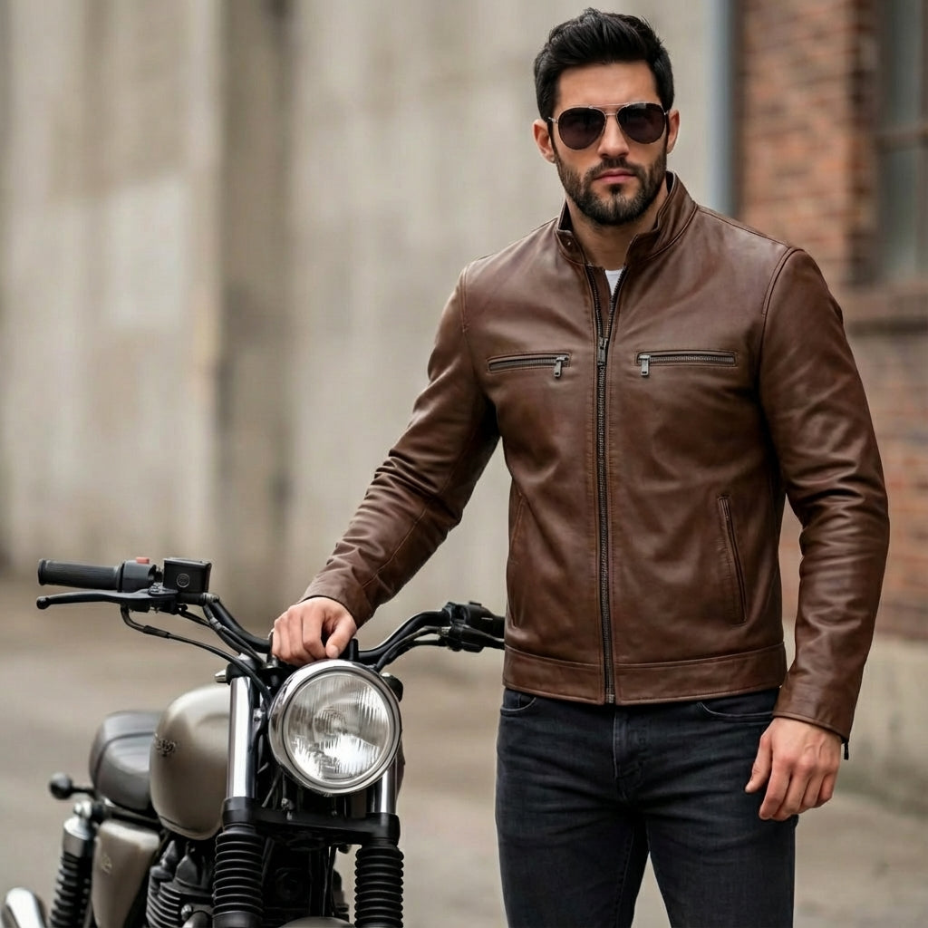 Warren | Rugged Leather Jacket, Zip Front for Men's Biker Style