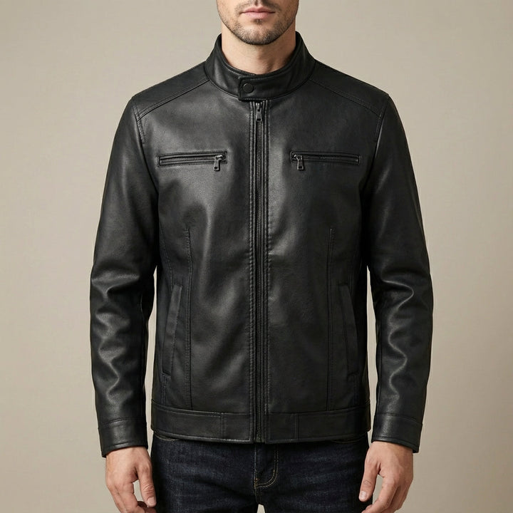 Warren | Rugged Leather Jacket, Zip Front for Men's Biker Style