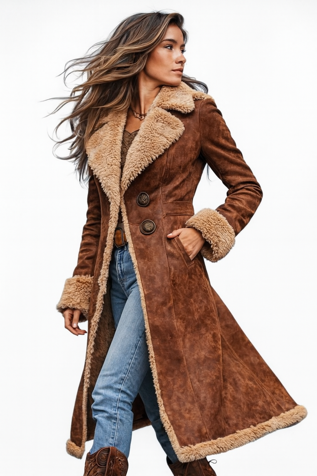 Rosalie | Vintage Womens Winter Coat Faux Fur Trim