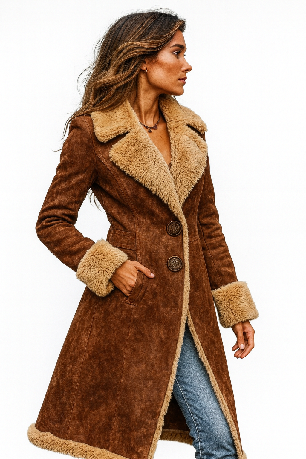 Rosalie | Vintage Womens Winter Coat Faux Fur Trim