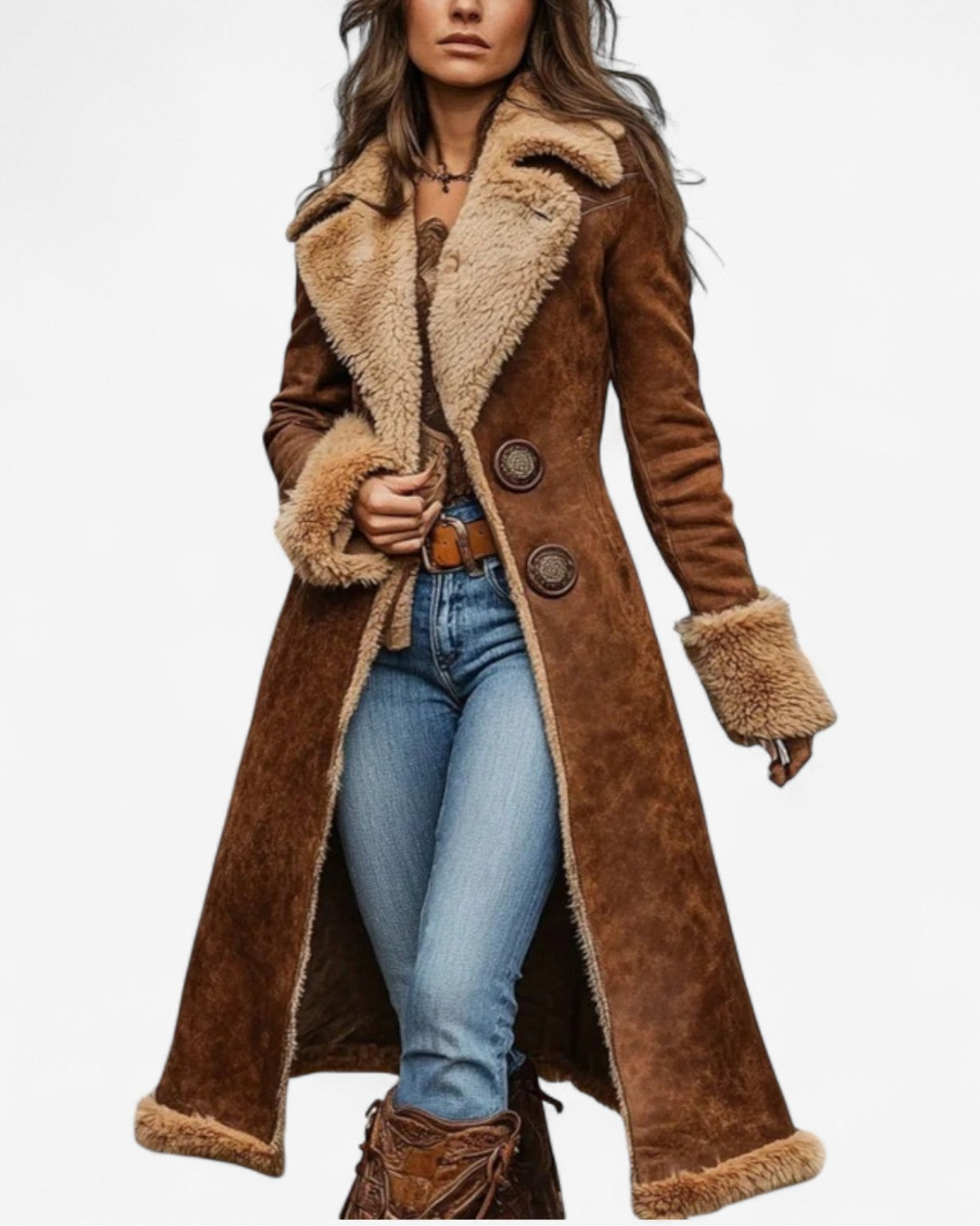 Rosalie | Vintage Womens Winter Coat Faux Fur Trim