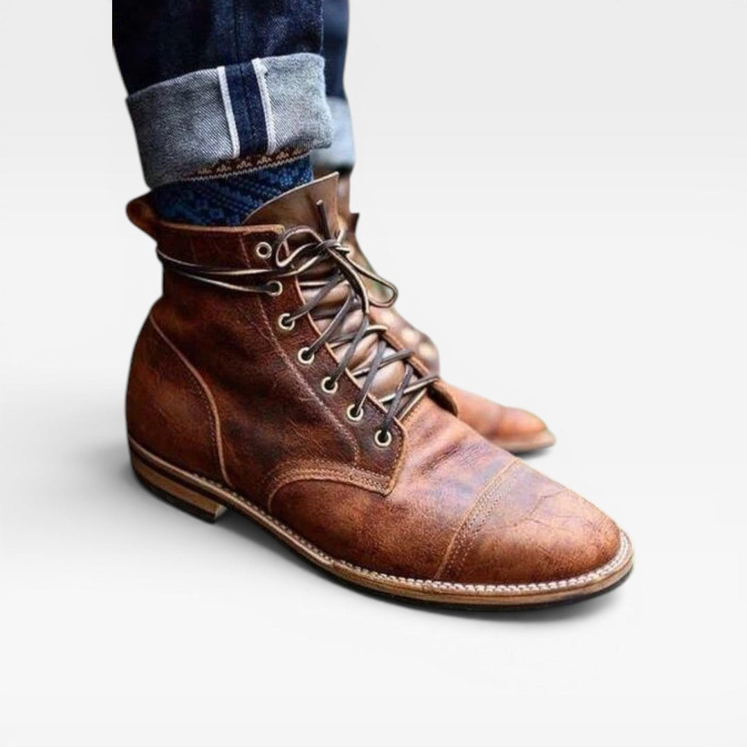 Ashby | Weathered Cap Toe Leather Ankle Boots