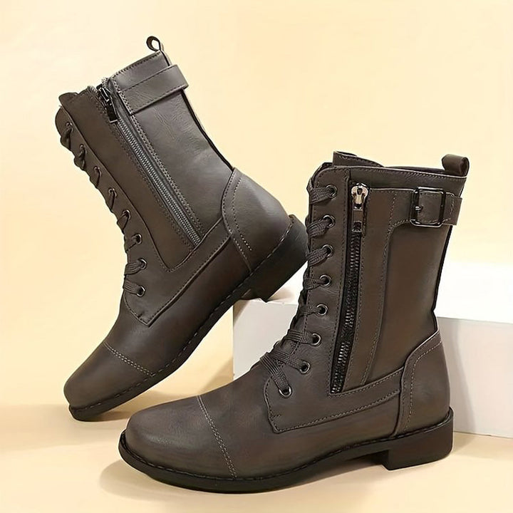 Bridgette | Supportive Combat Boots Women Ankle Side-Zip