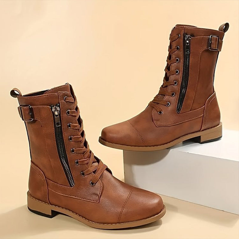 Bridgette | Supportive Combat Boots Women Ankle Side-Zip