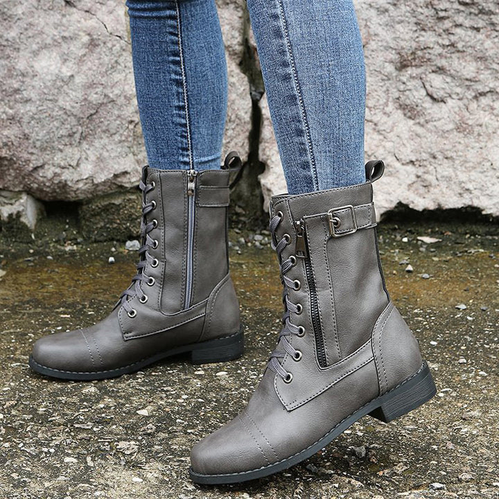 Bridgette | Supportive Combat Boots Women Ankle Side-Zip