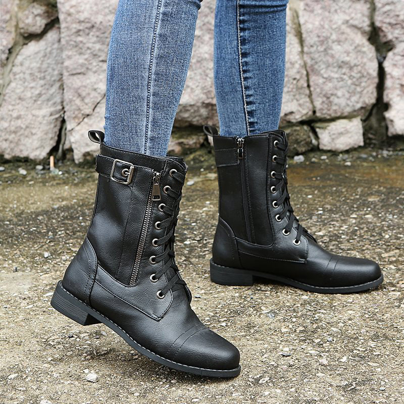 Bridgette | Supportive Combat Boots Women Ankle Side-Zip