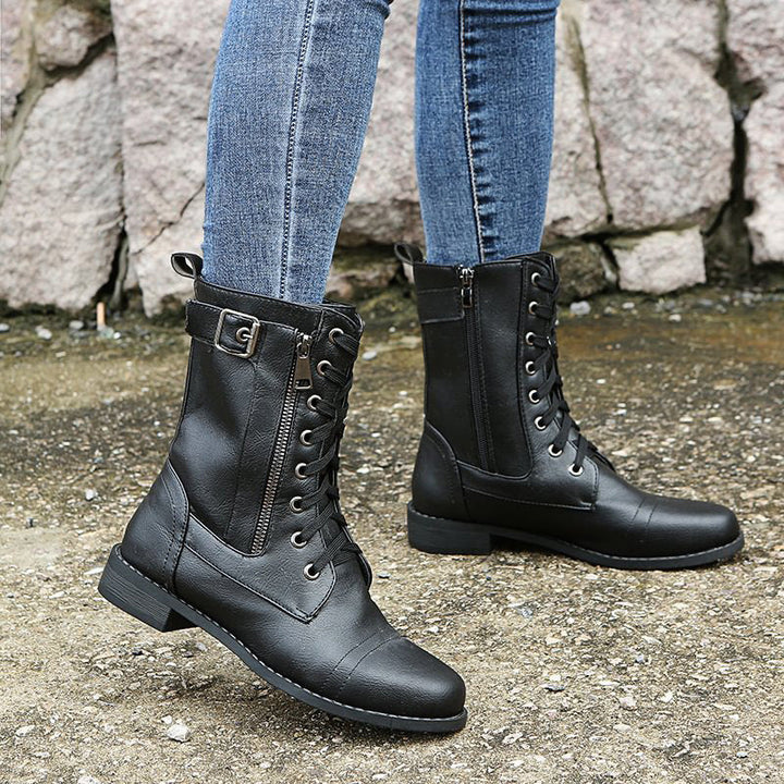 Bridgette | Supportive Combat Boots Women Ankle Side-Zip