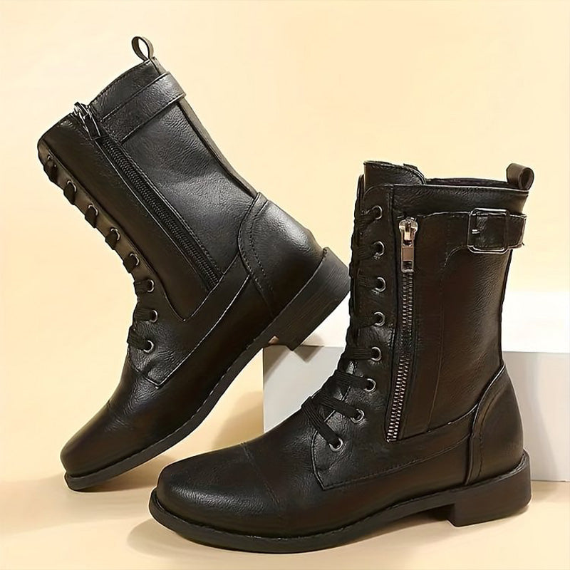 Bridgette | Supportive Combat Boots Women Ankle Side-Zip