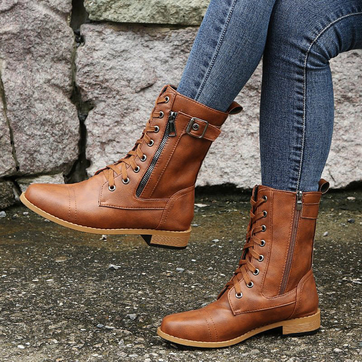 Bridgette | Supportive Combat Boots Women Ankle Side-Zip